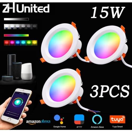 RGB LED Downlight WiFi Smart life Round Spot lamp Dimming Indoor light 3pcs 15W Warm Cool light Tuya/Google Home/IFTTT