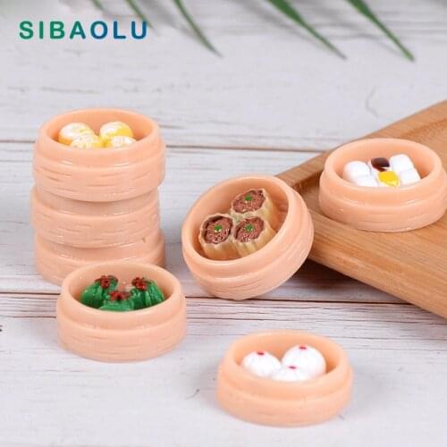 5pcs Simulation Food Chinese Steamed Bun Dumpling Figurine Home Decor Miniature Fairy Garden Cake Decoration Accessories Modern