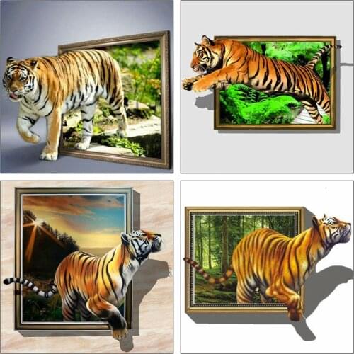 Huacan Diamond Mosaic Cross Stitch Embroidery Sets Tiger 5D Diamond Painting Full Drill Square Animal Beaded Pictures Home Decor