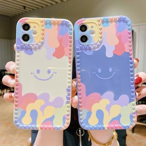 Cartoon Ice Cream Smile Face Phone Case For iPhone 11 12 Pro Max XR XS Max X 7 8 Plus Soft TPU Candy Color 3D Love Heart Cover