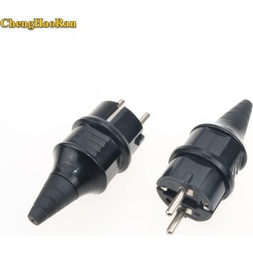 ChengHaoRan EU European Waterproof IP54 Power Male Schuko Plug Rewireable Socket Outlet Adaptor Extension Cord Connector