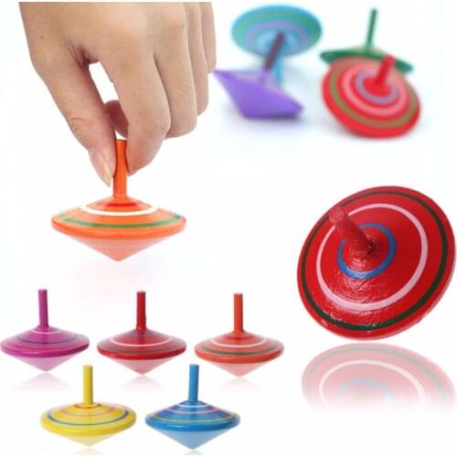 HBB Rotating Multicolour Wooden Spinning Top Kids Toy Traditional Baby Toys