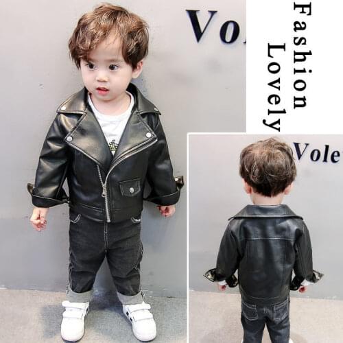 Children 'S Clothing Boys' Spring And Autumn Leather Coat 2021 Kids' Western Style Polo Collar Top Jacket Handsome PU Leather