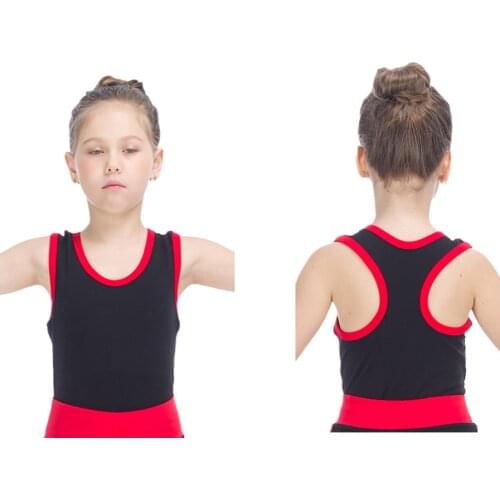 TOP ONLY Black and Red Kids Tank Microfiber Made Racer Top for Girls Gymnastics Dance