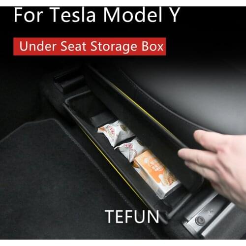 For Tesla ModelY Under-seat Storage Box PU Leather Central Control Storage Box Interior Modification Accessories