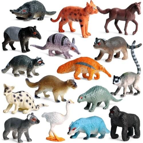 16pcs Animals Model Orangutan Anteater Ostrich Koala Raccoon Horse Pangolin Armadillo Action Figures Animal Model Decoration Toy