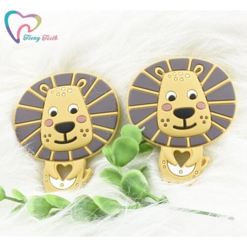 1 PC Cute Silicone Lion Teether Food Grade Silicone Animal Lion Cartoon Teething Pendant Toy Necklace Accessory BPA Free
