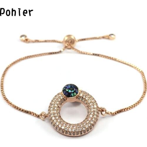 Round Evil Eye Hamsa Fatima Hand With Shell Charms for Women Adjustable Colorful Mico Pave Bracelets CZ jewelry