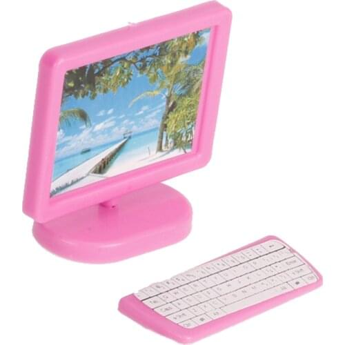 Dollhouse Miniature Three Piece Computer Set Pink for 12inch fashion Doll