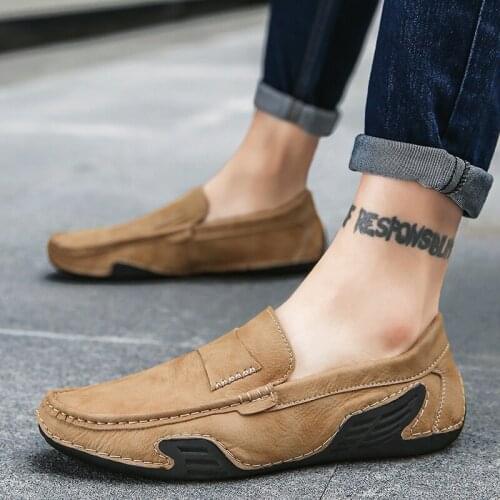 Men Genuine Leather Loafers Shoes Outdoor Handsome Comfortable Brand Breathable Men Pointed Top Tassel Casual Shoes Size 39-46