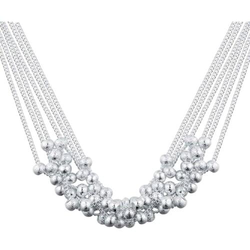 Fashion popular high quality silver color jewelry charm Beads chain women lady wedding classic necklace free shipping N001