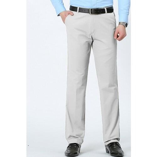 Mens Casual Pants Cotton Long Straight Loose Men Trousers Business Thin Solid Pants Comfortable Middle-aged Father Summer Mid