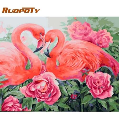 RUOPOTY 60x75cm Frame Rose DIY Painting By Numbers Acrylic Animals Hand Painted Oil Paint By Numbers Home Decor Art