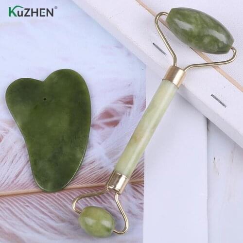Facial Face Thin Roller+Body Guasha Board Massager Stone Tool Set Kifit Women Natural Jade Guasha Health Care Relaxation