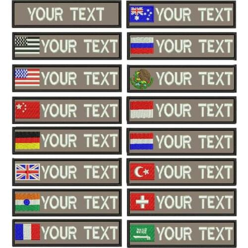 Custom Khaki Military Name embroidery Patch Army Green patches US Brazil France UK spain hollan china germany flag personalized