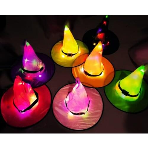 New Products Hot Sale Witch Hat Halloween Costume Dress Up Glowing Witch Hat Child Adult Cosplay Masquerade Glowing Witch Hat