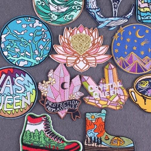Crystal Patch Embroidered Patches For Clothing Mountain Camping Patch Iron On Patches On Clothes DIY Adventure Clothes Patches