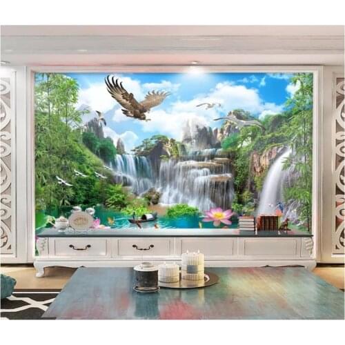 Custom photo wallpaper for walls 3 d murals wallpaper Waterfall, eagle, Idyllic landscape painting, decorative painting wall