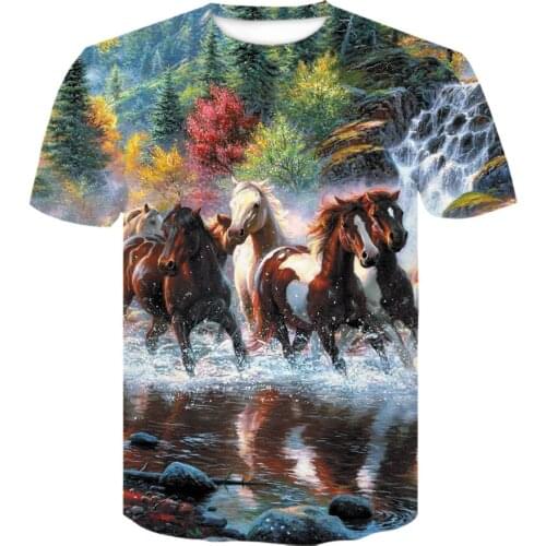 Casual 3D Printed Short Sleeve Harajuku style t-shirt Top Casual O-neck Men Clothing T-Shirts Fshion Summer Horse animal tshirt