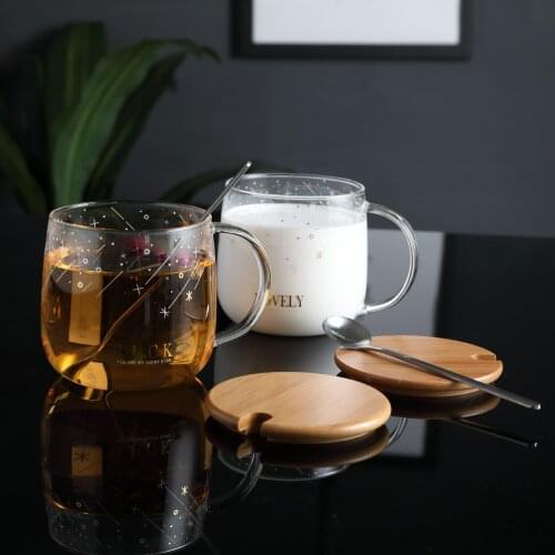 Glass Cup Transparent Star Meteor Mug-Handle Cups Couple Gifts Milk Tea Coffee Cup Cocktail Glass Drinkware Creative Gold Plated