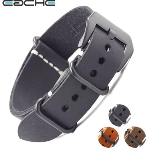 EACHE Handmade ZULU Genuine Leather WatchBand for Military Watch 20mm 22mm 24mm With Siliver Black Buckles