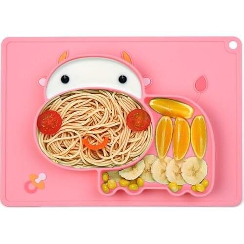 Silicone Placemat Cartoon Heat-resistant Baby Food Plate Mat with 3 Separated Placement Waterproof Kid Dinner Plate Tableware