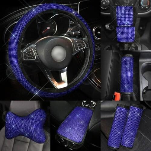 Blue Rhinestone Car Steering Wheel Covers Universal Crystal Auto Interior Fashion Accessories For Women Girls