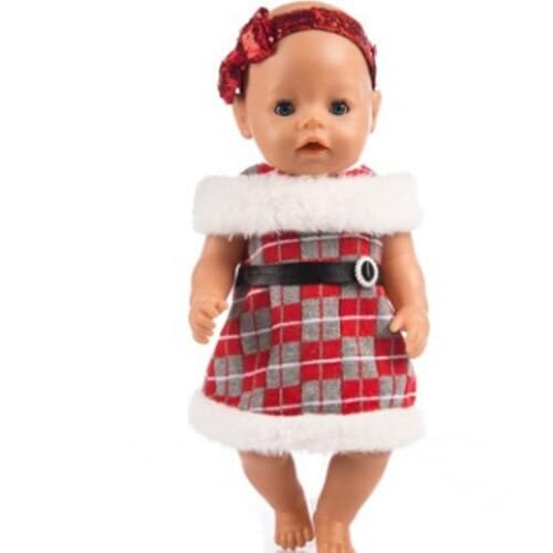 Warm dress+hairbrand set clothes Wear fit for 43cm/17inch baby Doll, Children best Birthday Gift(only sell clothes)