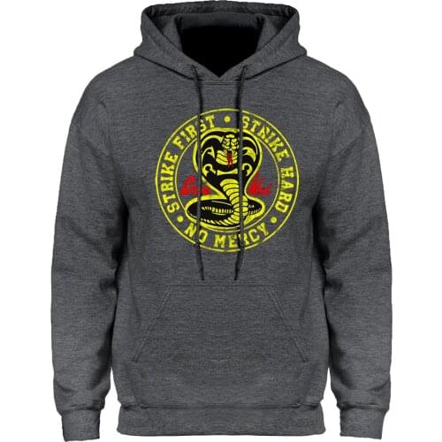 Cobra Kai Hoodies Strike First Strike Hard On Mercy Autumn Winter Hoodies Pullovers Men Karate Kid Crewneck Hooded Sweatshirt