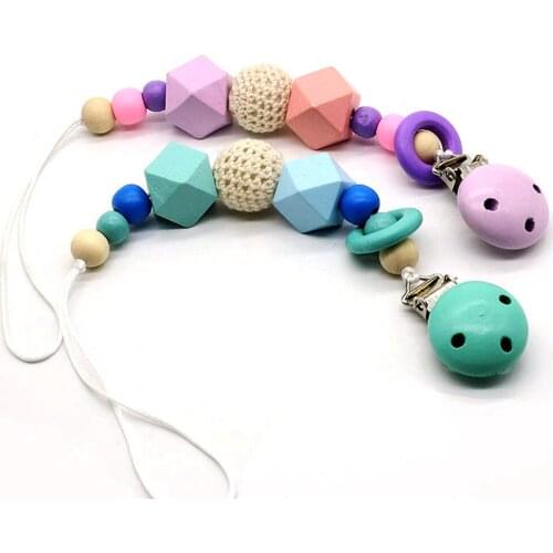 Pacifier Clips Wooden Teething Beads Holder for Baby Girls Boys Gift Teether Toys Drool Bib