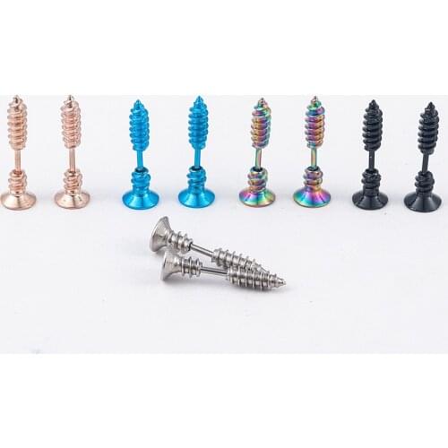 2 PCS Punk Style Stainless Steel 5 Colors Goth Stud Earrings Men Women Ear Jewelry Rock Gothic Unisex Piercing Earring Wholesale