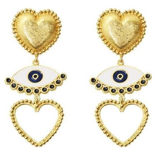2019 New Design Lady Statement Earring Women Metal Gold Color Eye Heart Lips Long Dangle Drop Earrings Fashion Party Jewelry