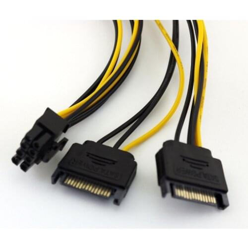 10x Dual SATA 15 Pin Male to PCI-E Express 6+2 Pin 8Pin Female Video Power Connector Adapter Y Splitter Cable 20cm