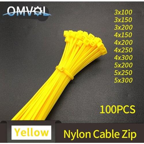 100PCS Self-Locking Plastic Nylon Wire Cable Zip Ties Yellow Cable WireTies Fasten Loop Cable Various Specifications