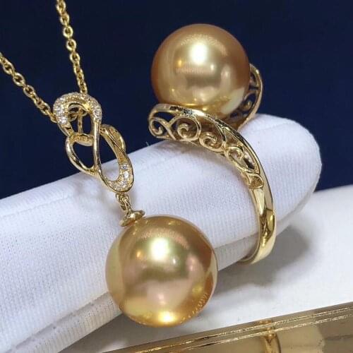 1028 Fine Jewelry 18K Gold Natural Ocean Golden Pearl 10-11mm Females Jewelry Sets for Women FIne Jewelry Sets