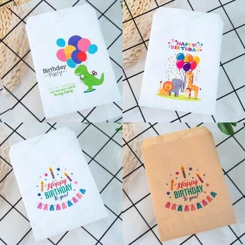 25pcs kraft paper happy birthday treat favor bags for Childrens birthday party decorations candy popcorn buffet gift bag