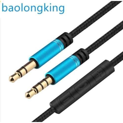 3.5mm aux male-to-male volume control with microphone car audio cable