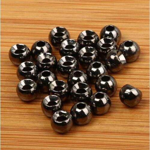 50pcs 3.3mm Tungsten Slotted Fly Tying Beads Ball Nymph Head Round Beads Jig Hook Fly Tying Material Fly Fishing Accessory Black