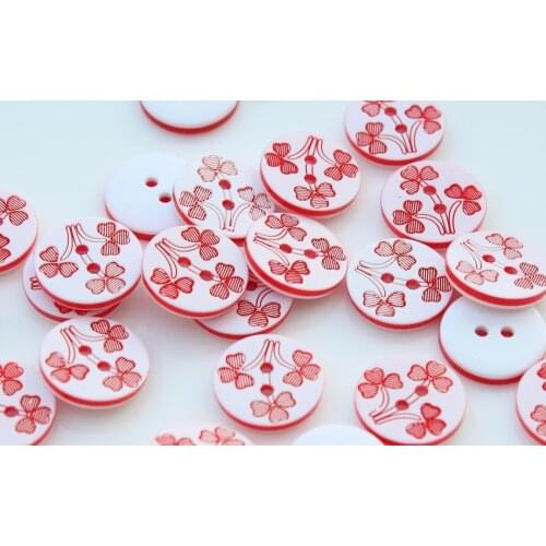 600pcs resin red laser cut print flower clover shamrock Buttons sewing craft diy buttons cabochon beads 13mm