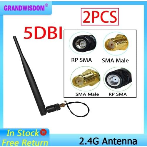 2pcs 2.4 GHz Wifi antenna 5dBi SMA Connector Antena Aerial 2.4ghz antenne wi fi For PCI Card USB Wireless Router Wifi Booster