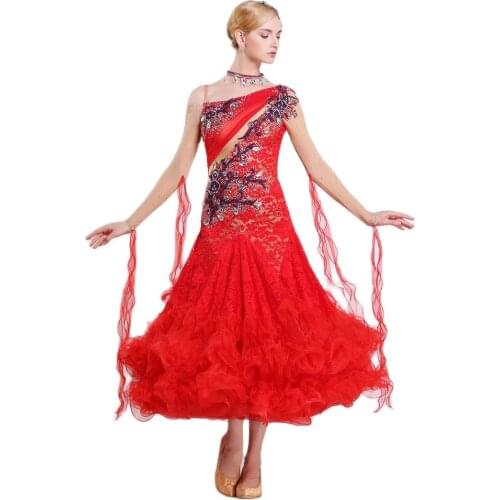 B-16253 Ballroom dance dress for women ballroom dance competition dresses Long Sleeve standard dress red dancing clothes