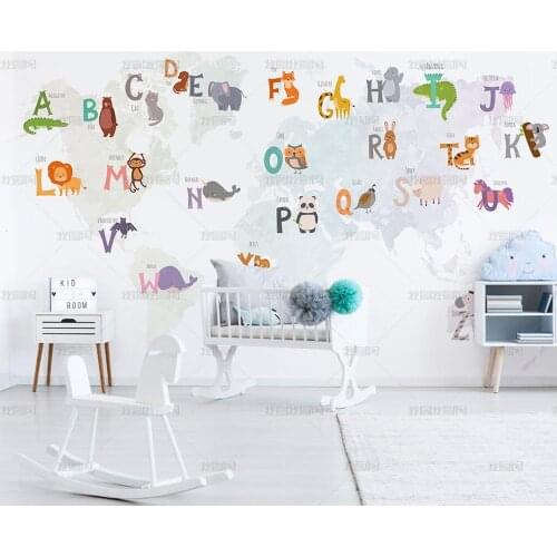 Bacal Custom wallpaper photo cartoon world map background wall paper childrens room murals home decor Letter 3d wallpaper