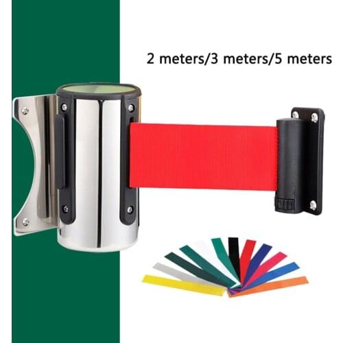 Bank safety warning tape Crowd Outdoor Stainless Steel Wall Mount Retractable Ribbon Barrier Marathon Sport Stanchion Queue