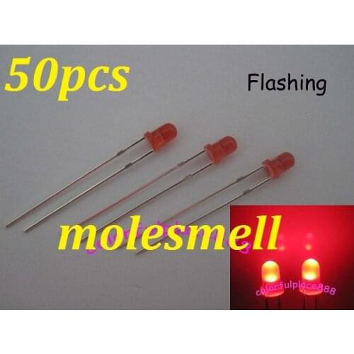 Free shipping 50pcs 3mm Red Diffused Round Self Flash Flashing LED Blink Bright Leds Light 3mm red lens flashing led