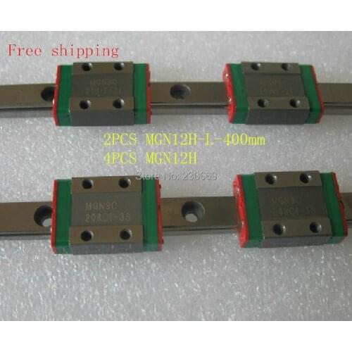 Free shiping for 2pcs 12mm Linear Guide MGN12H L= 400mm linear rail way +4pcs MGN12H Long linear carriage