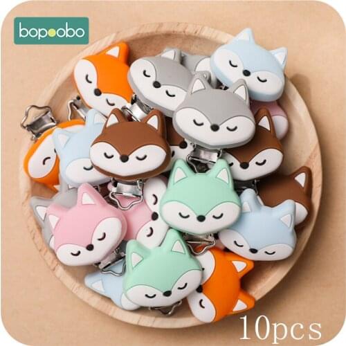Bopoobo Pacifier Clip 10PCS Silicone Cartoon Fox Metal Pacifier Clip Nipple Chain Accessories NO FPA Safe Baby Teether Dropping