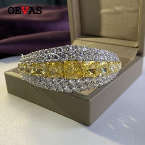 OEVAS 1005 925 Sterling Silver Luxury Topaz Sparkling High Carbon Diamond Bangle Bracelet Wedding Parrty Bridal Fine Jewelry