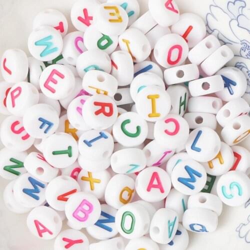 Multicolor Alphabet Letter Beads, Acrylic White Letters Beads, Colorful Round Acrylic Beads, ABC Letter Beads, Name Beads 9x4mm