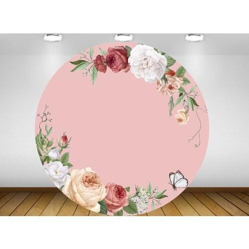 BEIPOTO Wedding Flower Backdrop Bridal shower party decoration round background floral pink baby shower custom name photo Y-01