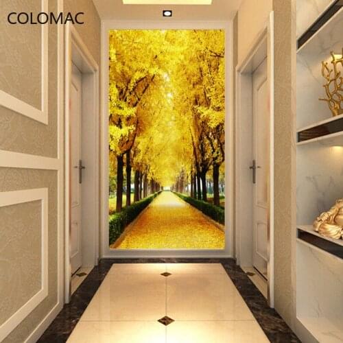 Colomac Custom 8D Porch Aisle Background Wallpaper European Vertical Version Decoration Gold Fortune Tree Mural Drop Shopping
